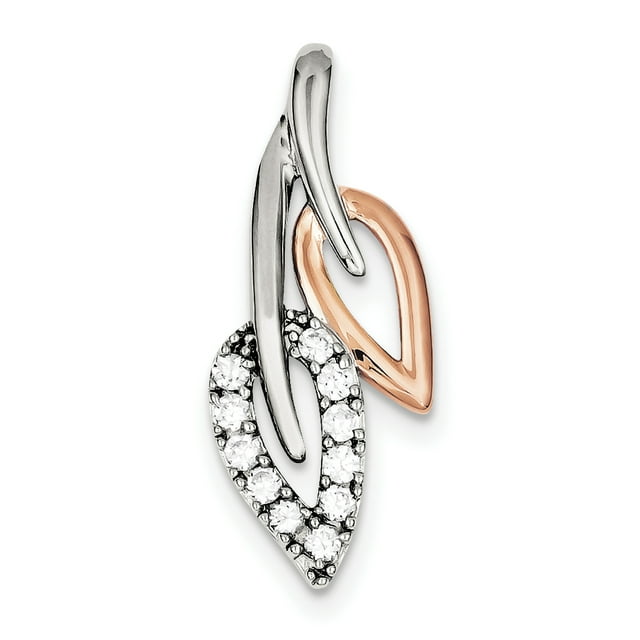 925 Sterling Silver Rose Cubic Zirconia Cz Leaf Slide Pendant Charm Omega