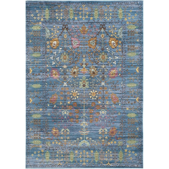 SAFAVIEH Valencia Grigor Oriental Polyester Area Rug, Blue/Multi, 4' x 6'