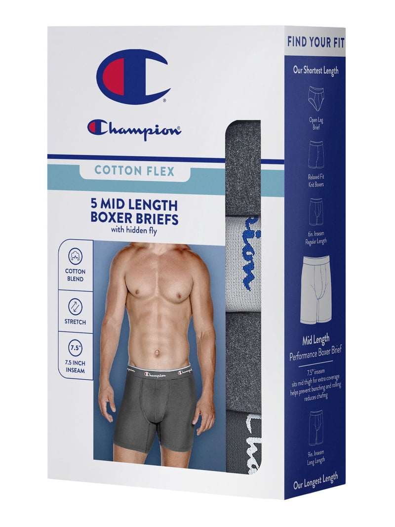 Champion Men's Boxer Briefs – 5 Pack Cotton Flex Underwear, Longer