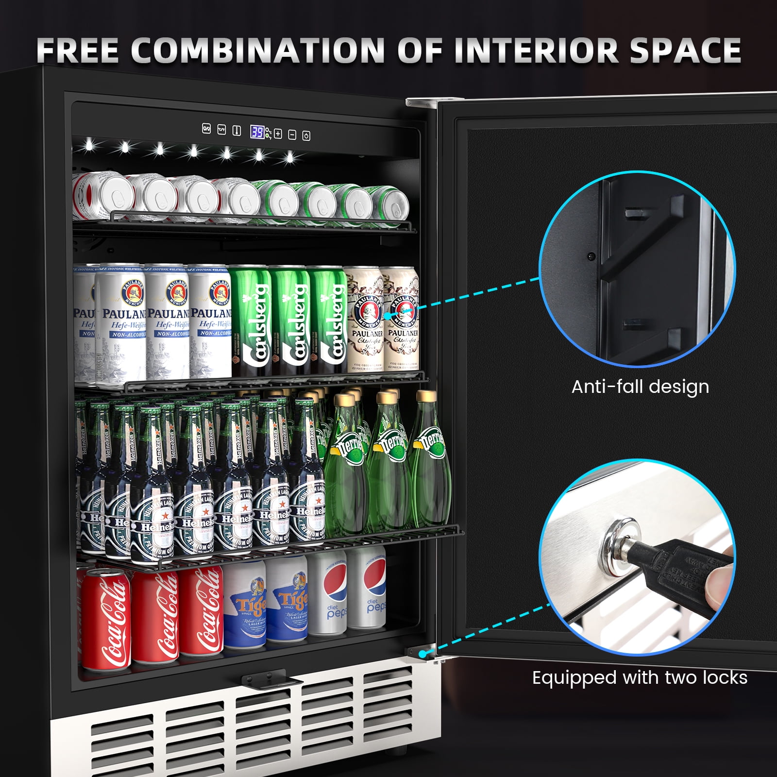 Outdoor Beverage Fridge 24 Inch, Weather Proof Durable Stainless Steel Beverage Cooler