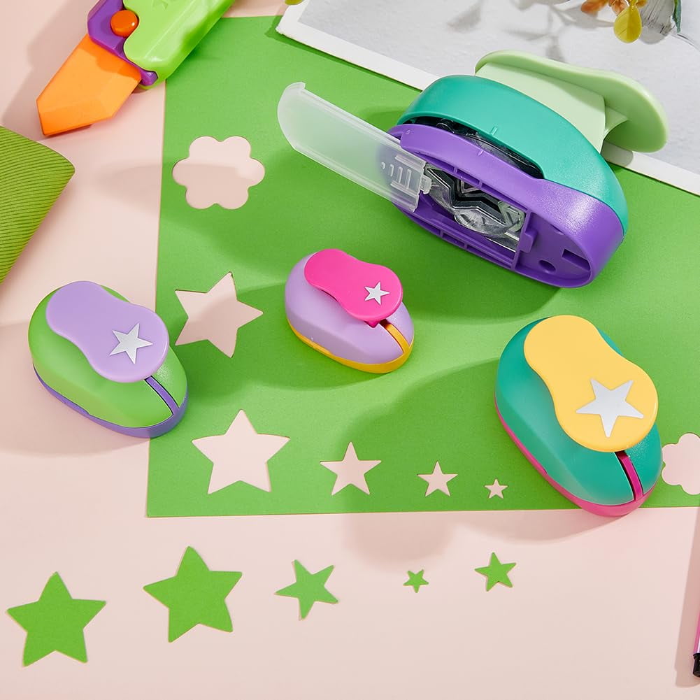 4Pcs 4 Styles Star Shape Craft Punch Single Crafting Scrapbook Punches Plastic Alloy Craft Punch Paper Shaper Scrapbooking Paper Crafts DIY Making Invitations Cards Decorations Mixed Color