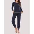 thumbnail image 4 of Pyjamas pour Femmes, Ensemble de Pyjamas 2 Pcs pour Femmes Rayé Col Rond Manches Longues Pantalon Poche Vêtements de Nuit Décontractés, 4 of 8
