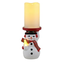 Mr. Christmas 6-Inch Ceramic Lit Snowman Candle Holder and Flameless Candle, Traditional, Timer Operated