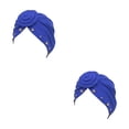 thumbnail image 4 of Sonducket Nudo turbante musulmán interior Hijab étnico gorro Color sólido Headwrap plisado ajustable gorros boda azul real azul real 2piezas, 4 of 6