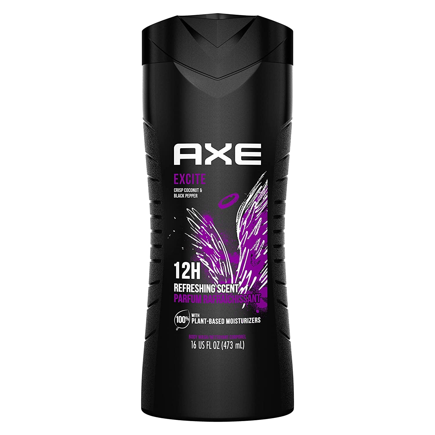 (2 Pack) AXE Body Wash 12h Refreshing Scent Excite Crisp Coconut And Black Pepper with 100% Plant-Based Moisturizers 16 oz