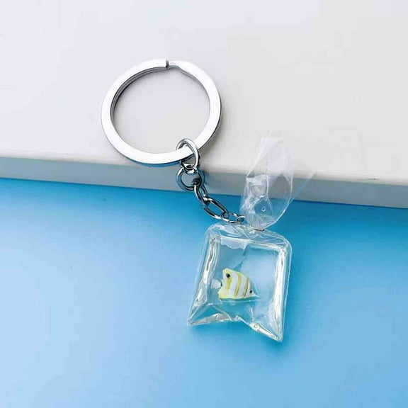 kkbbma under $5 Clear Resin Fish Keychain, Clear Resin Floating Fish Keychain Pendant, Water Bag Goldfish Carabiner Key Ring Charm, Cute Animal Bag Zipper Pull Accessory