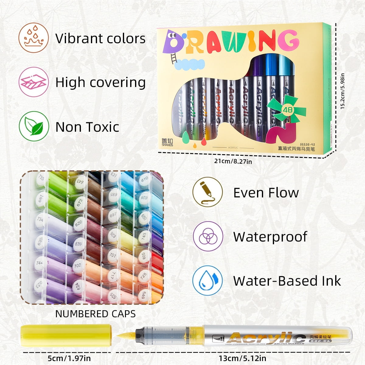 Acrylic Paint Markers, 24/36/48 Colors with Direct-Liquid Ink Control System, Professional-Grade Paint Pen for Rock Painting, Canvas, Glass, Plastic, Fabric & Creative Crafts