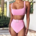 thumbnail image 4 of Fairnull 2 Pcs/Set Women Bikini Set High Waist Push Up Low-cut Sleeveless Solid Color Swimming Rhinestone Buckle Slim Fit Women Bathing Suit Water Activity Clothes, 4 of 8