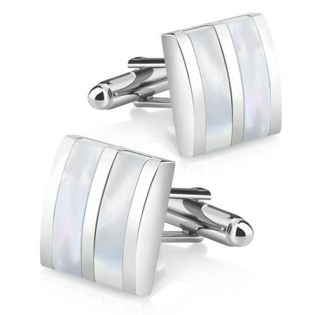 Zodaca New Classic Men`s Wedding Party High Quality Smooth Cufflinks Square Cuff Links - Silver/White Jade Camber
