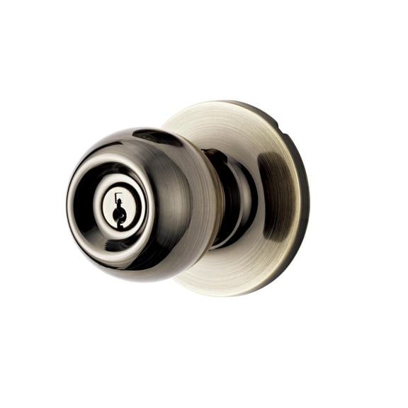 Keyed Entry Ball Locking Doorknob Antique Brass Finish