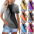 thumbnail image 2 of VERUGU Womens Tops Short Sleeve Lapel Buttons Shirts Summer Trendy Geometric Print T-shirts Loose Casual Comfy Tunic Blouses for Leggings Blue XL, 2 of 5