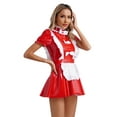 thumbnail image 3 of iiniim Women's French Maid Halloween Cosplay Outfits Shiny Leather Tutu Dress Clubwear Red S, 3 of 7