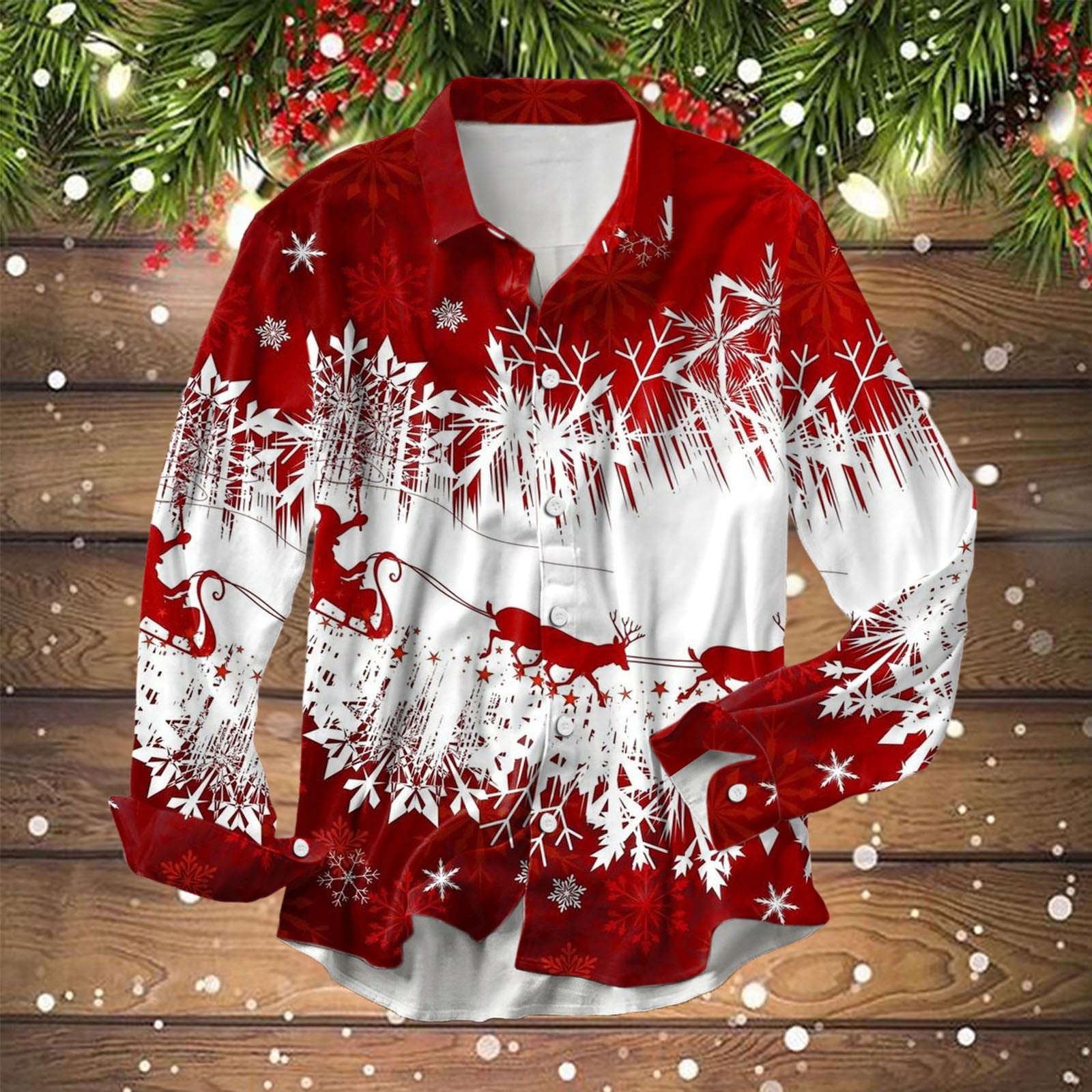 Chemise Homme Noël à Manches Longues - Imprimé Fun Avec Père Noël, Bonhommes De Neige, Sapins - Taille Grande Disponible - Coupe Slim Fit - Idéale Pour Les Fêtes