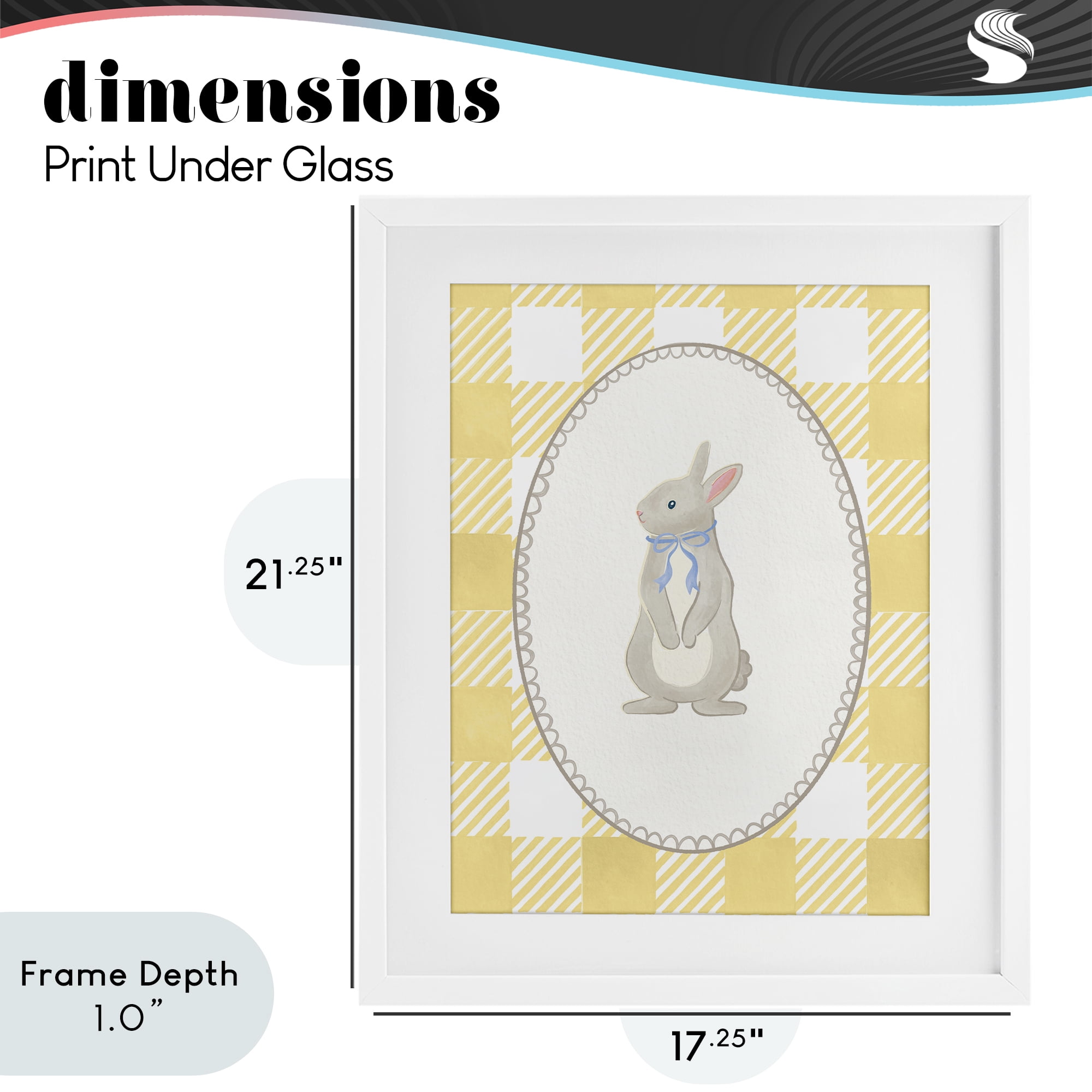 Stupell Industries Little Bunny on Yellow Gingham White Framed Print Under Glass, design by The Paper Curator