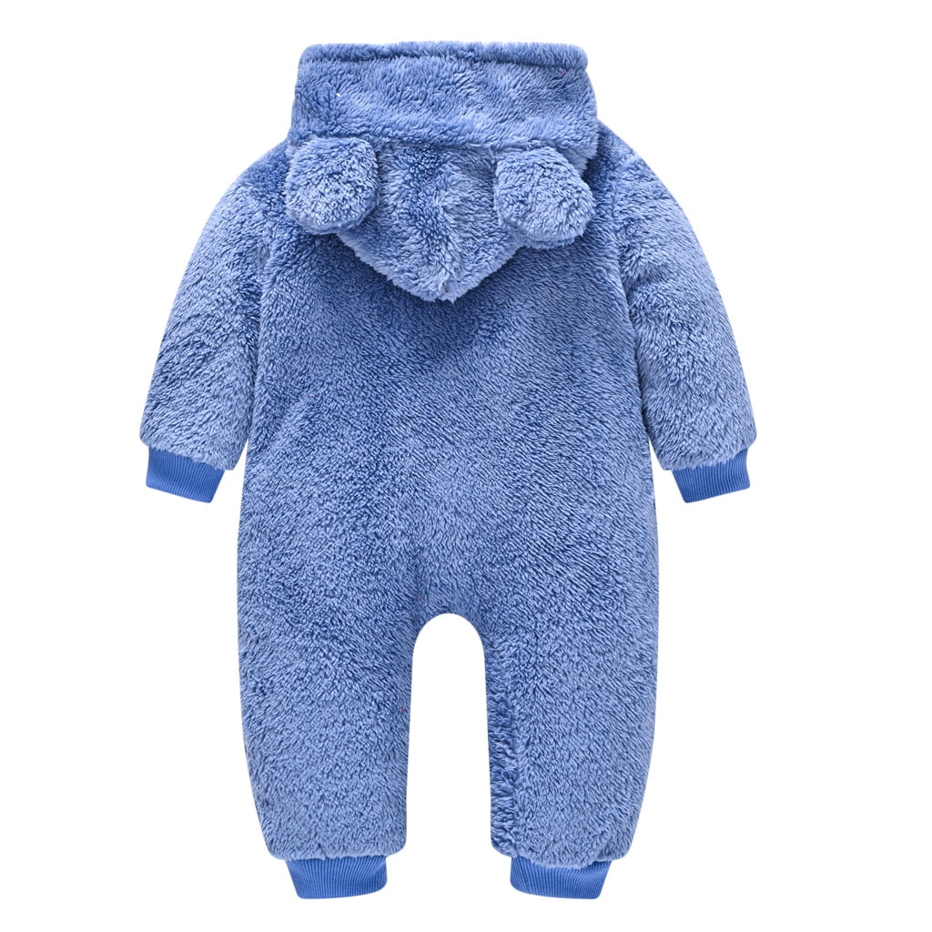 MHZLDYZ Newborn Baby Jumpsuit Hooded Fleece Rompers Bear Ear Warm Thick Snowsuit Long Sleeve Onesies Outwear Outfits Jumpsuit Baby Winter Clothes (Blue,100)