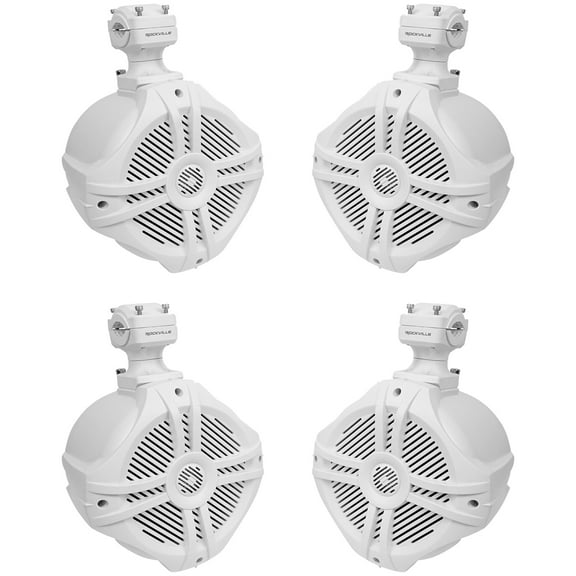 (4) Rockville RWB70W White 6.5" 250w Marine Wakeboard 360° Swivel Tower Speakers