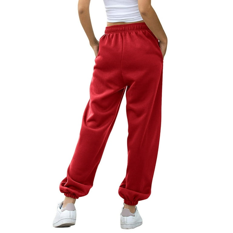 Clearance Loose Sweatpants Women's Fashion Casual Solid Elastic Waist  Trousers Long Straight Pants Red XXL