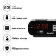 Sharp Alarm Clock with 2X Outlets, Surge Protect, Rapid USB Charge, LED