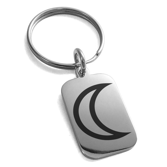 Stainless Steel Solar System Planetary Moon Engraved Small Rectangle Dog Tag Charm Keychain Keyring