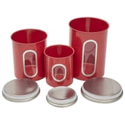 Home Basics 3 Piece Stainless Steel Top Canisters with Windows, Red