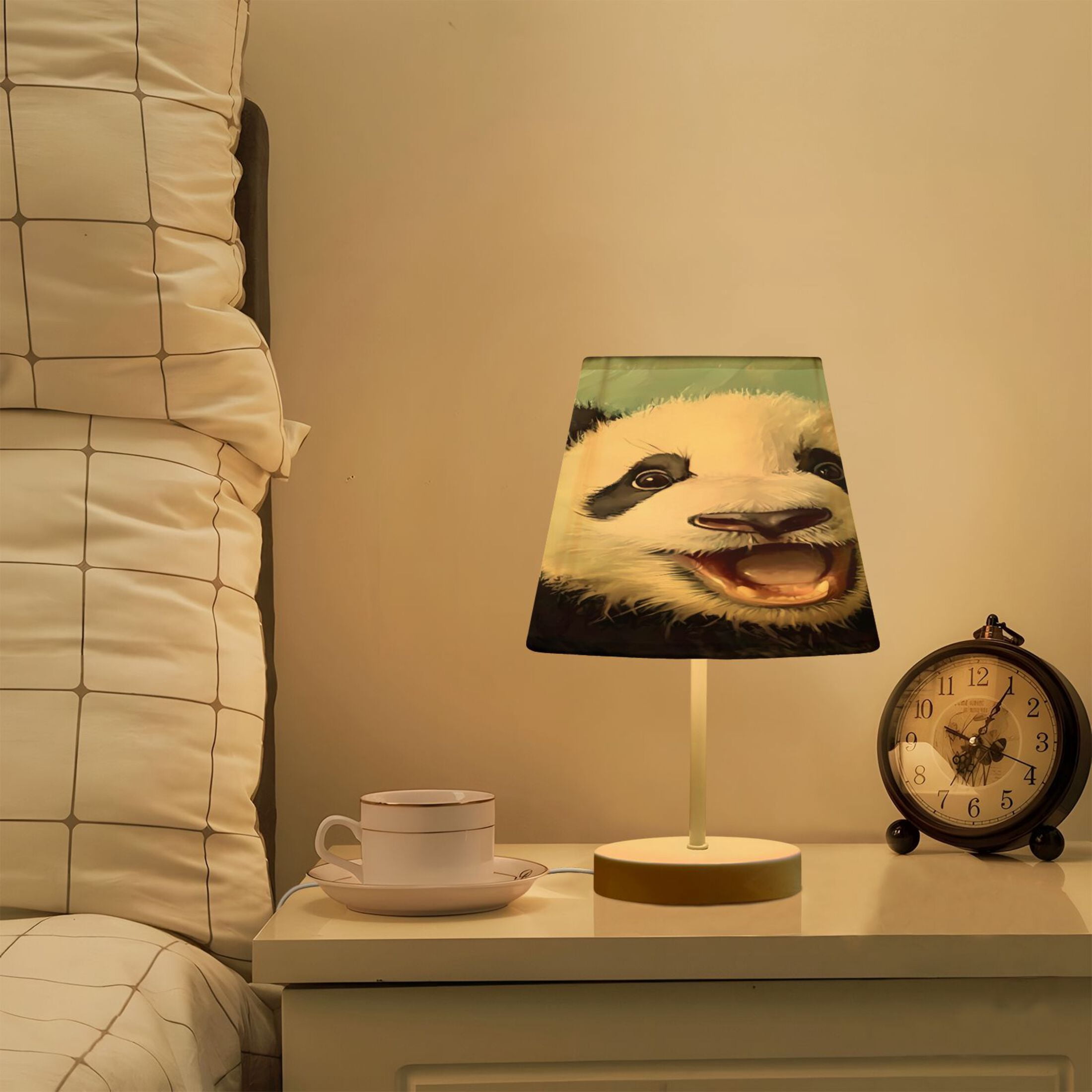 LED Desk Lamp Panda Oil Painting Table Nightstand Lamps with 3 Color Temperatures for Home Bedroom Living Room Decor 8x12