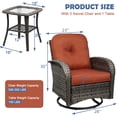 thumbnail image 3 of 3-Piece Swivel Rocker Wicker Chair Set of 2 ，360-Degree Rocking Chairs Outdoor with Cushions，Glass Table for Garden,Backyard, Bistro.Red, 3 of 7