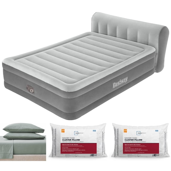 Queen Airbed Sleep Bundle – 18" Air Mattress, Sheet Set & Memory Foam Pillow