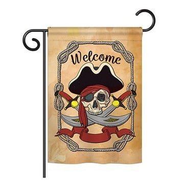 Breeze Decor BD-PI-H-107059-IP-BO-D-US18-BD 28 x 40 in. Ahoy Pirate Coastal Impressions Decorative Vertical Double Sided House Flag