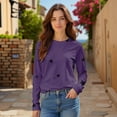 thumbnail image 3 of Women's Star Print Round Neck Long Sleeve Sweatshirt, Loose Fit Casual Pullover Top with Five-Point Star Pattern for Daily Wear, Street Fashion and All Season Comfort Purple XXXL, 3 of 8