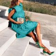 thumbnail image 5 of KaLI_store Womens Summer Dresses Women's Mini Dress A Line Flare Dresses V-Neck Long Sleeve Waist Tie Ruffle Dress Blue,L, 5 of 5