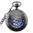 thumbnail image 1 of Reloj de bolsillo mecánico retro Steampunk de cuerda manual, de metal grabado, azul y negro, 1 of 4