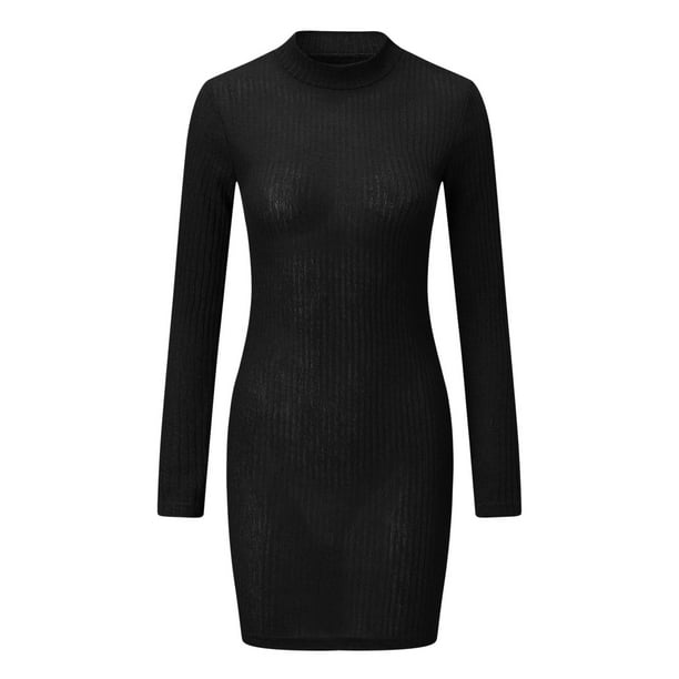 black bodycon dress long sleeve amazon Valiamcep Women's Long Sleeve Dress Mock Neck Bodycon Ribbed Knit Slim  Fitted High Neck Casual Mini Pencil Dresses Black XS at Amazon Women's  Clothing store