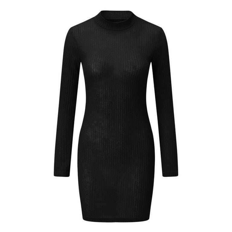 Women's High Necked Long Sleeved Knit Bottom Solid Color