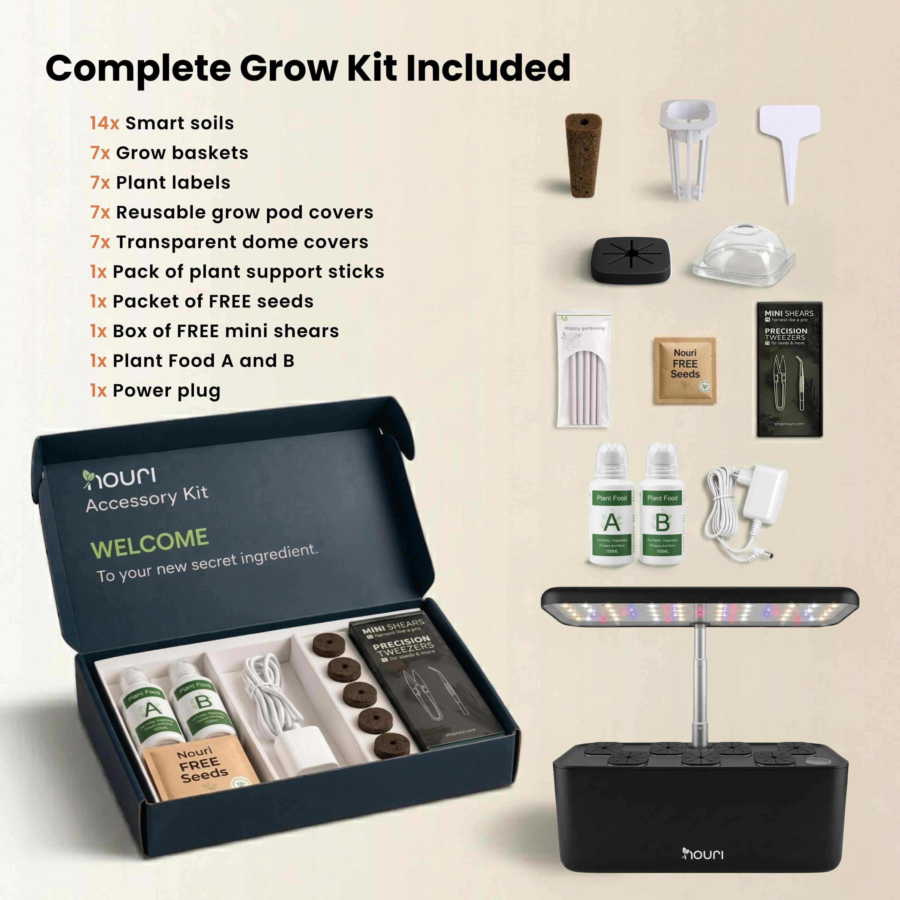Nouri Hydroponics Growing System, 7 pod Smart Indoor Herb Garden Kit with LED Grow Lights, Hydroponic Herb Garden Indoor with Basil Seeds Included