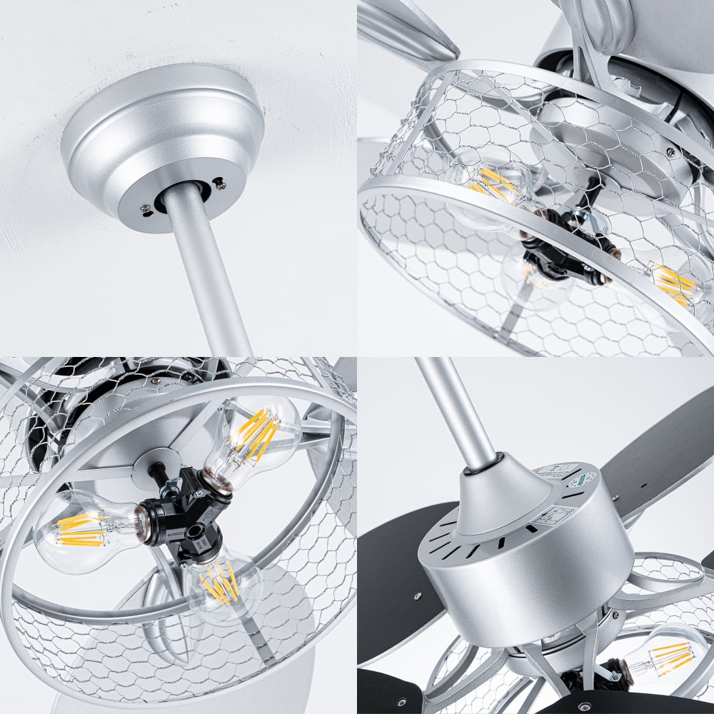 42" Ceiling Fan, Indoor  Ceiling Fan With Light with Remote Control, Noiseless Reversible Motor, 6 Speed ,3 for Patio Living Room, Bedroom, Office,Indoor--Sliver