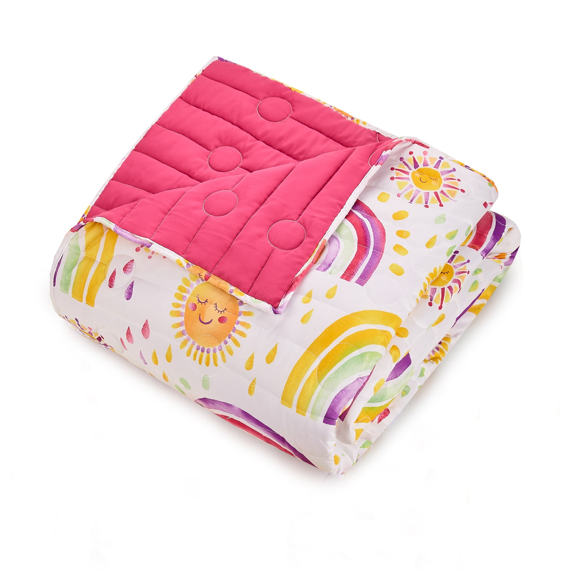 Urban Playground Kids and Teens Rainbows and Suns Pink 2-Piece Quilt Set, Twin