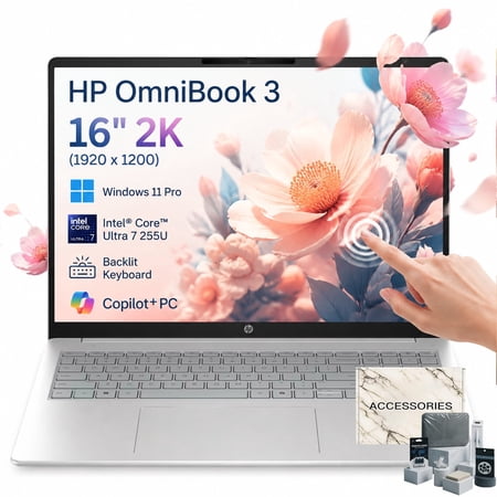 HP OmniBook 3 16 Business Laptop Touchscreen Intel Ultra 7 255U 16GB DDR5 1TB SSD 16 2K Touch Privacy Shutter Backlit Keyboard Windows 11 Pro