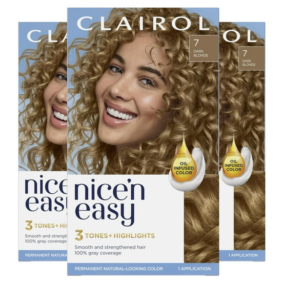 Tinte para el cabello Clairol Nice'n Easy 7, rubio oscuro, paquete de 3