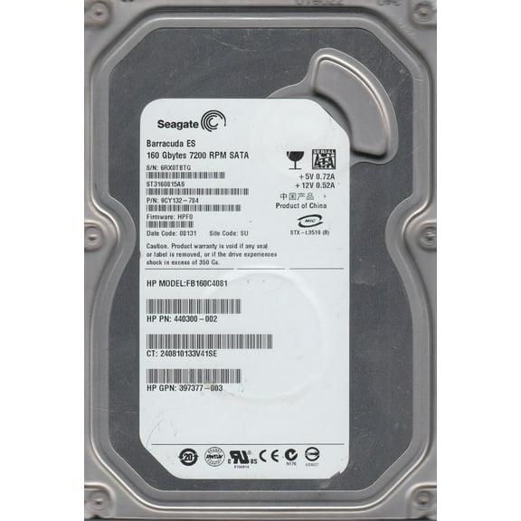 ST3160815AS, 6RX, SU, PN 9CY132-784, FW HPF0, Seagate 160GB SATA 3.5 Hard Drive
