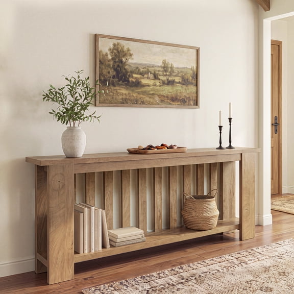 Finmind 79-Inch Extra Long Console Table, Farmhouse Entryway Table with Storage Shelf, Narrow Sofa Table behind Couch for Living Room, Hallway