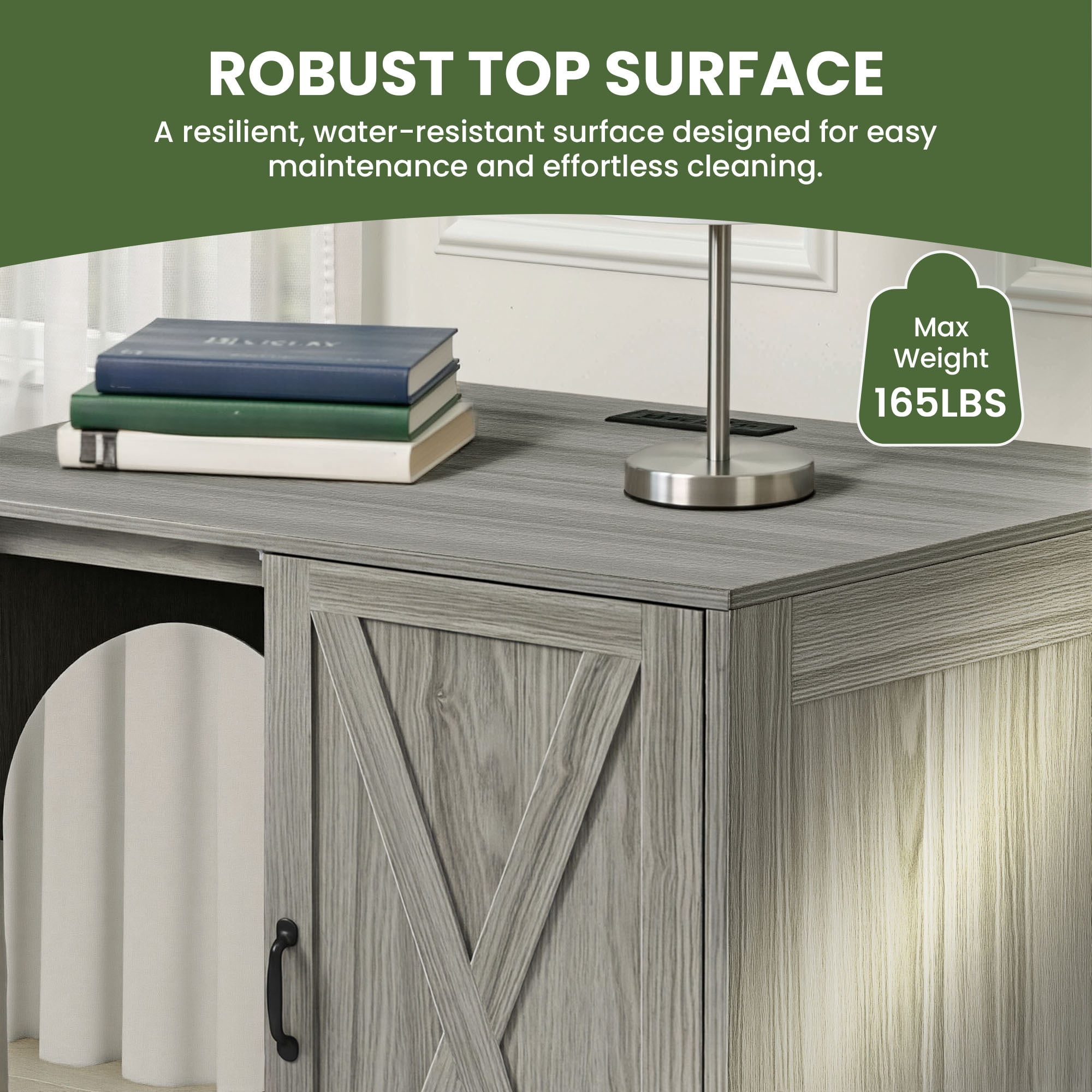 Uforic Large Hidden Electric Litter Box Cabinet with Power Outlets, Wooden Cat Litter Box Enclosure for Self-Cleaning Litter Boxes, Indoor Storage Cat Furniture, Wash Grey