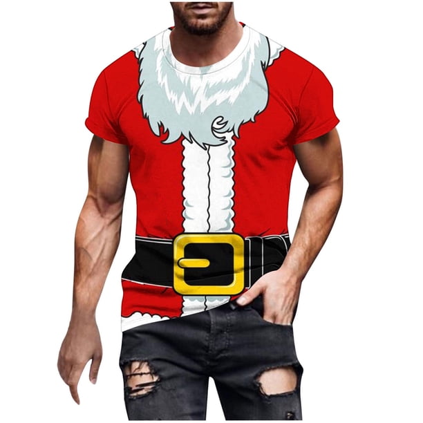 Mens Casual Pantalones Cortos Navidad Impresión Cuello Redondo Manga Corta Suéter Camiseta, Blusa Deportiva de Fitness