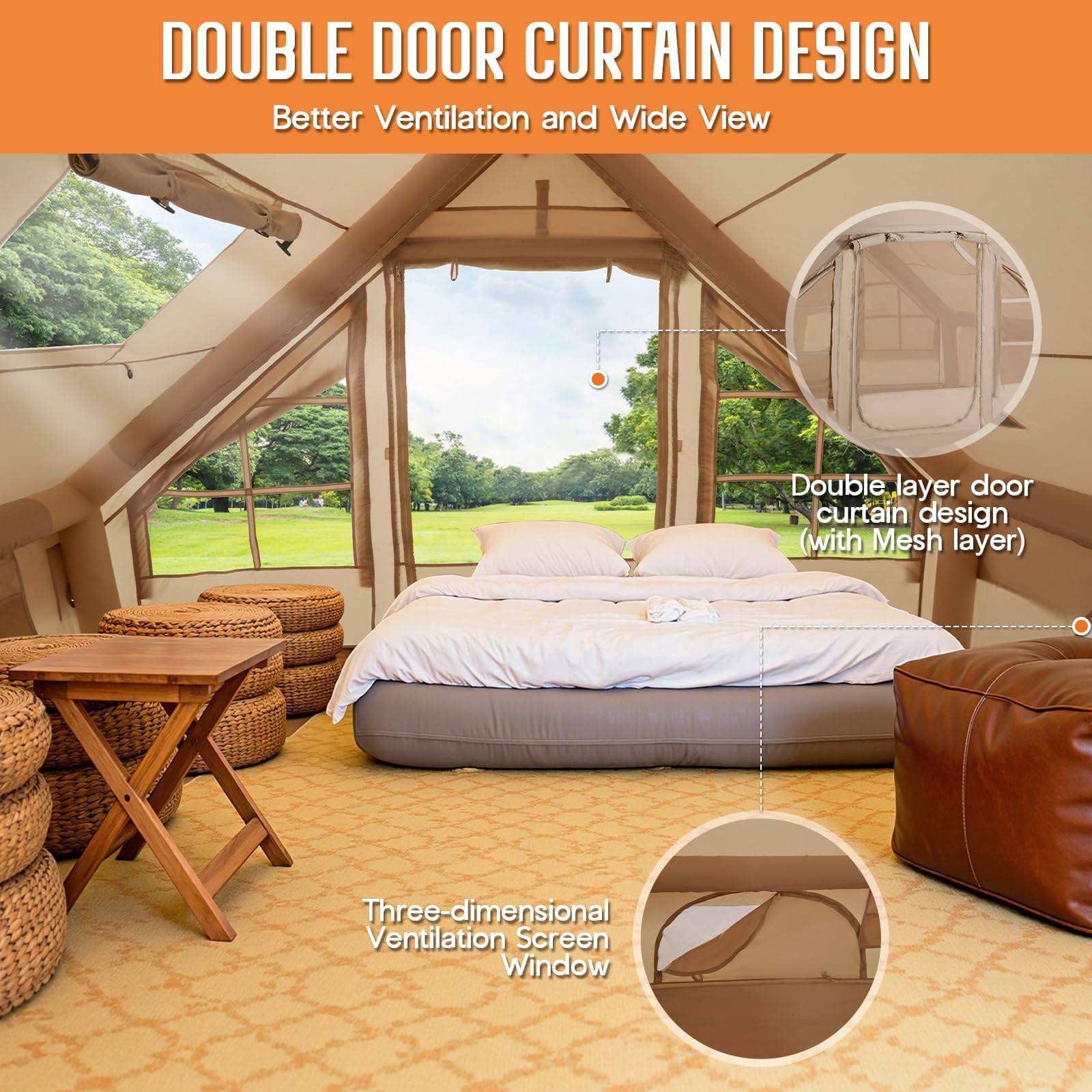 Jocisland 9.48x13.05 ft Inflatable Tent for Camping, Large Blow Up Tent, Waterproof Oxford Outdoor Cabin, Ideal for Emergency Shelter, Glamping