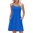 thumbnail image 3 of Summer Dresses for Women Adjustable Spaghetti Strap Beach Vacation Casual Cute Sundresses with Pockets Royal Blue XL, 3 of 9