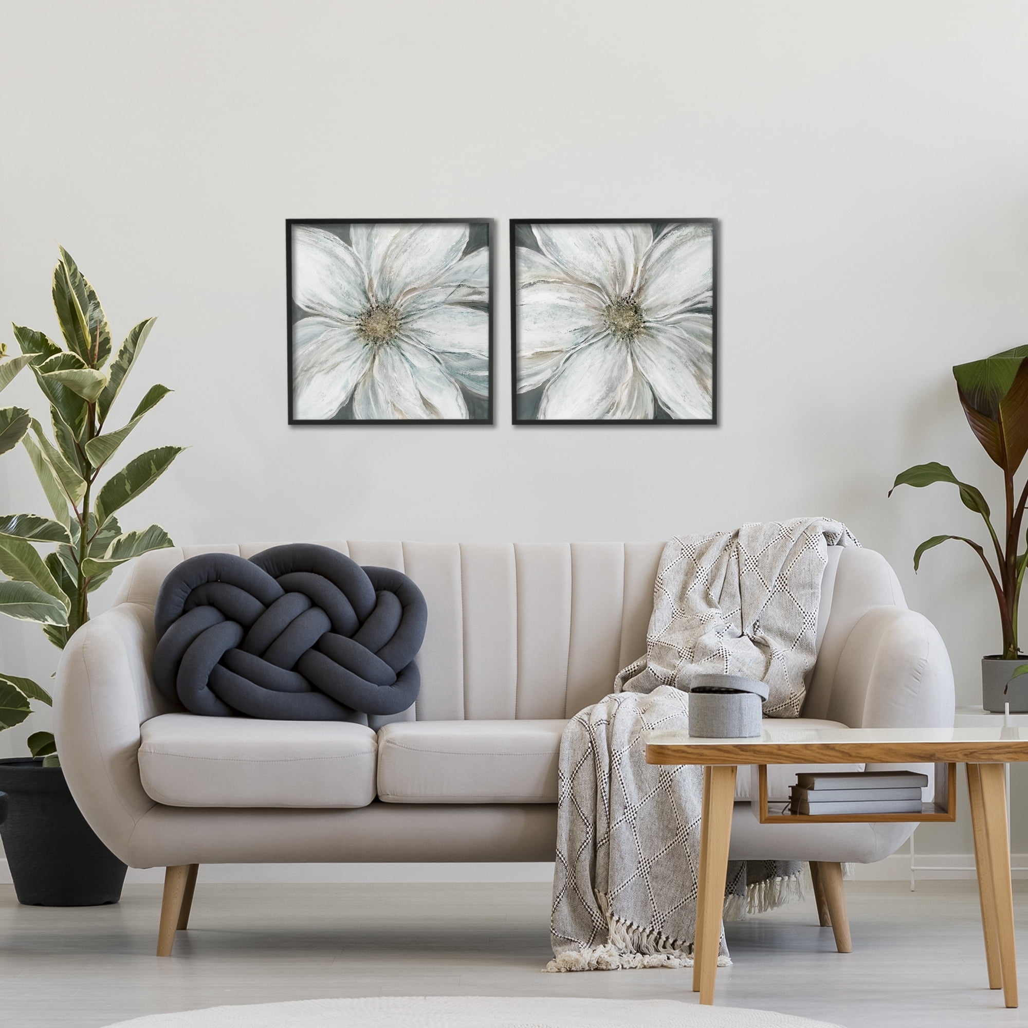 Stupell Industries Soft White Blossoms Closeup 2 Piece Black Framed Giclee Art Set, design by Carol Robinson