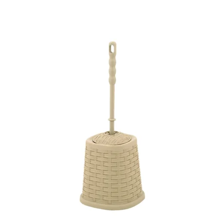 Superio Toilet Bowl Brush And Holder Set, Wicker Style, Beige