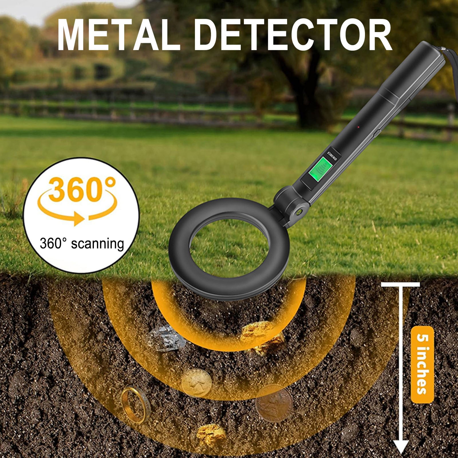 Handheld Metal Detector Portable Foldable 140 mm Probe with Silent Vibration and Buzzer Alarm Modes