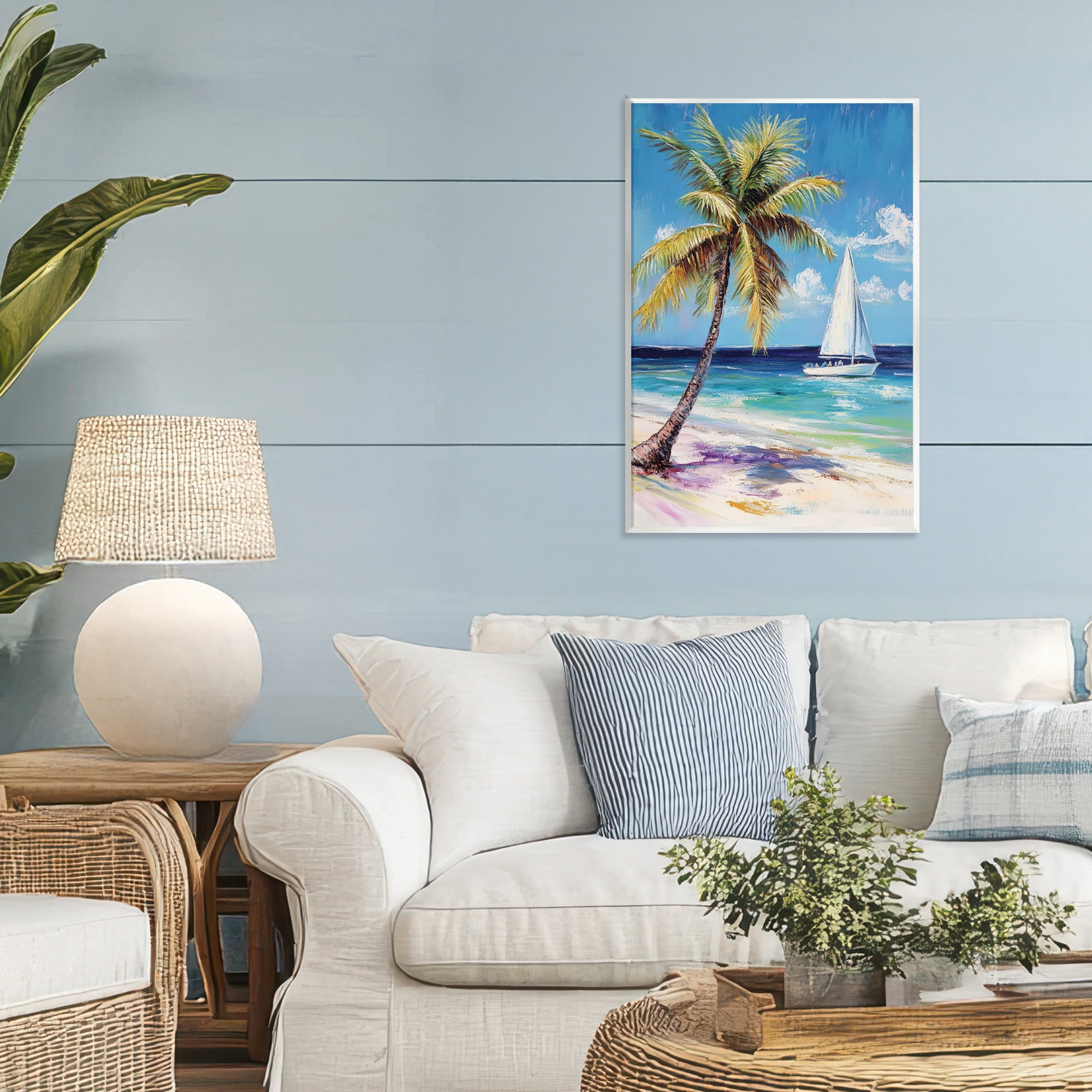 Stupell Industries Sailboat Delight with Palm Tree Wall Plaque Art, design by Petal Prints Design