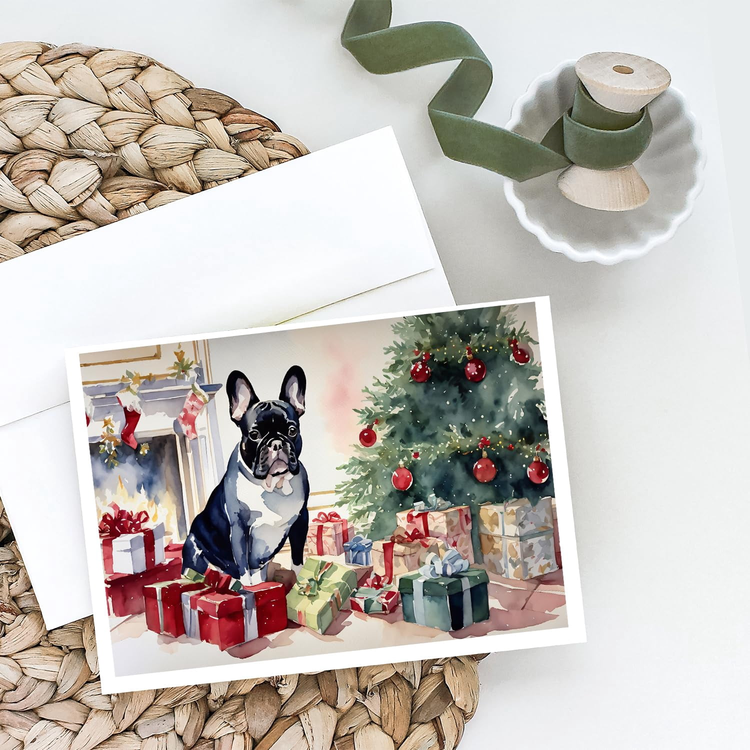 French Bulldog Cozy Christmas Greeting Cards Pack of 8 7 in x 5 in