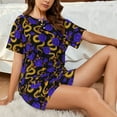 thumbnail image 4 of Fotbe Golden Snake And Purple Rose Print Pajama Set for Women 2 Piece Loungewear Short Sleeve Tops and Shorts Set Soft Sleepwear-3X-Large, 4 of 7